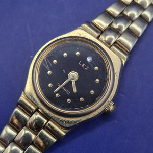 Klassische Lex Damen Uhr Goldfarben mit Schwarzem Zifferblatt