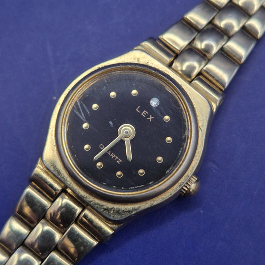 Klassische Lex Damen Uhr Goldfarben mit Schwarzem Zifferblatt