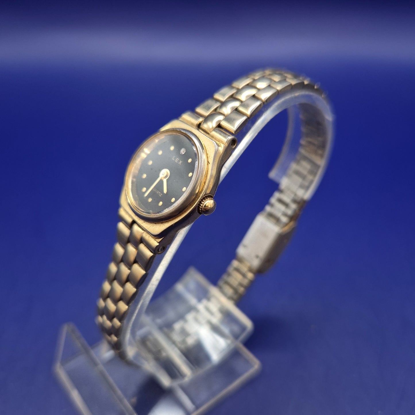 Klassische Lex Damen Uhr Goldfarben mit Schwarzem Zifferblatt