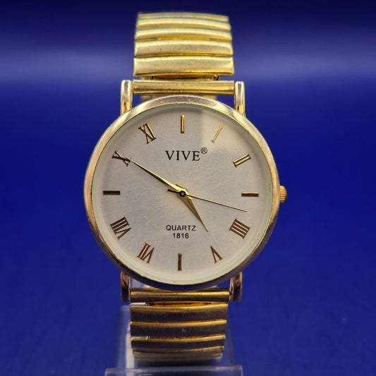 Klassische Vive Damen Uhr – Goldenes Zugband & Römische Ziffern