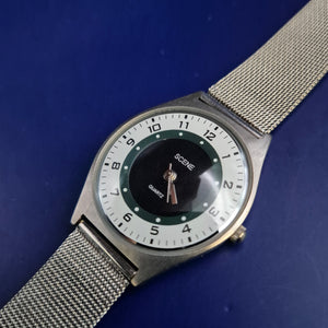 Vintage Scene Herren Uhr – Zweifarbiges Zifferblatt & Mesh-Armband