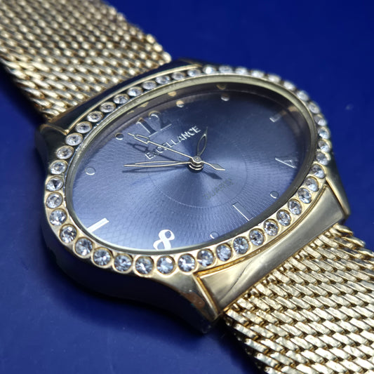 Excellance Damen Uhr – Goldfarbenes Mesh-Design mit Strass-Lünette
