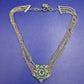 Prunkvolle Vintage Statement Kette – Silberfarben mit grünen Kristallen