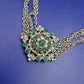 Prunkvolle Vintage Statement Kette – Silberfarben mit grünen Kristallen