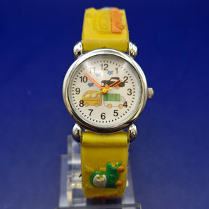 Bunte Kinder Uhr mit Auto-Motiven – Gelbes Silikonarmband für Entdecker