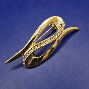 Elegante Damen Brosche mit Strassbesatz – Goldfarbenes Abstraktes Design