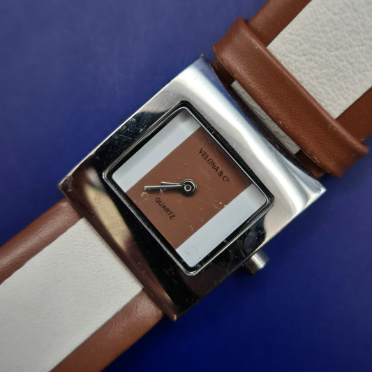 Moderne Velona & Co Damen Uhr – Rechteckiges Design in Braun & Weiß