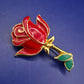 Elegante Rosen Brosche – Goldfarben mit Roter Emaille