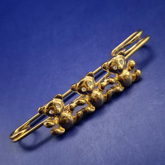 Goldene Brosche mit 3 Teddybären – Funkelnde Augen & Süßes Design