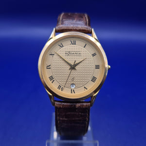 Klassische Rodania Herren Uhr – Elegantes Gold-Design mit Lederarmband
