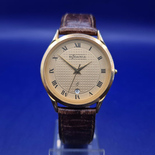 Klassische Rodania Herren Uhr – Elegantes Gold-Design mit Lederarmband