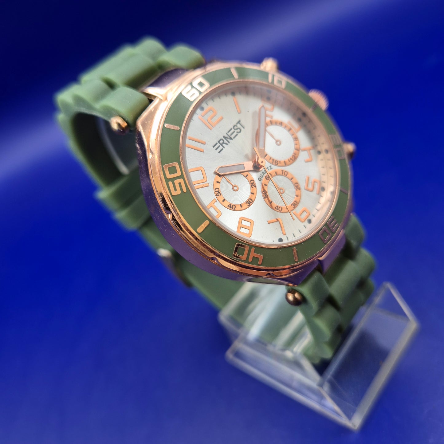 Moderne Ernest Damen Uhr – Sportliches Design in Grün & Roségold