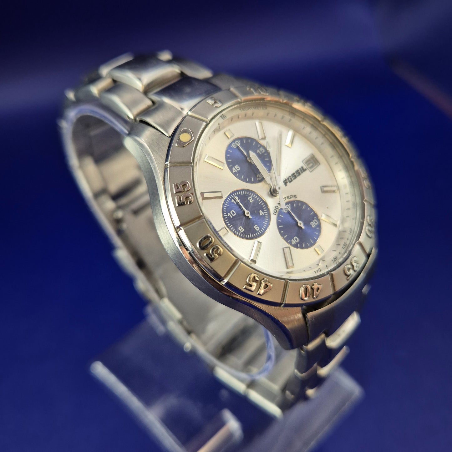 Robuste Fossil Blue Chronograph Herren Uhr – Sportliches Edelstahl Design