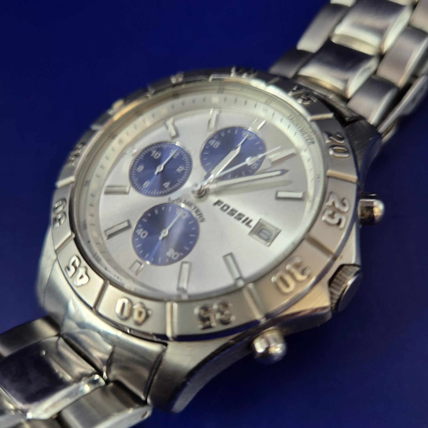 Robuste Fossil Blue Chronograph Herren Uhr – Sportliches Edelstahl Design