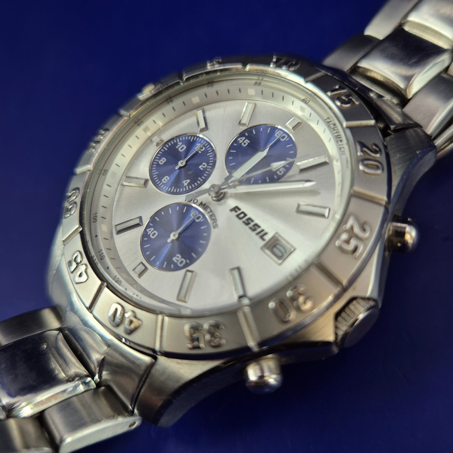Robuste Fossil Blue Chronograph Herren Uhr – Sportliches Edelstahl Design