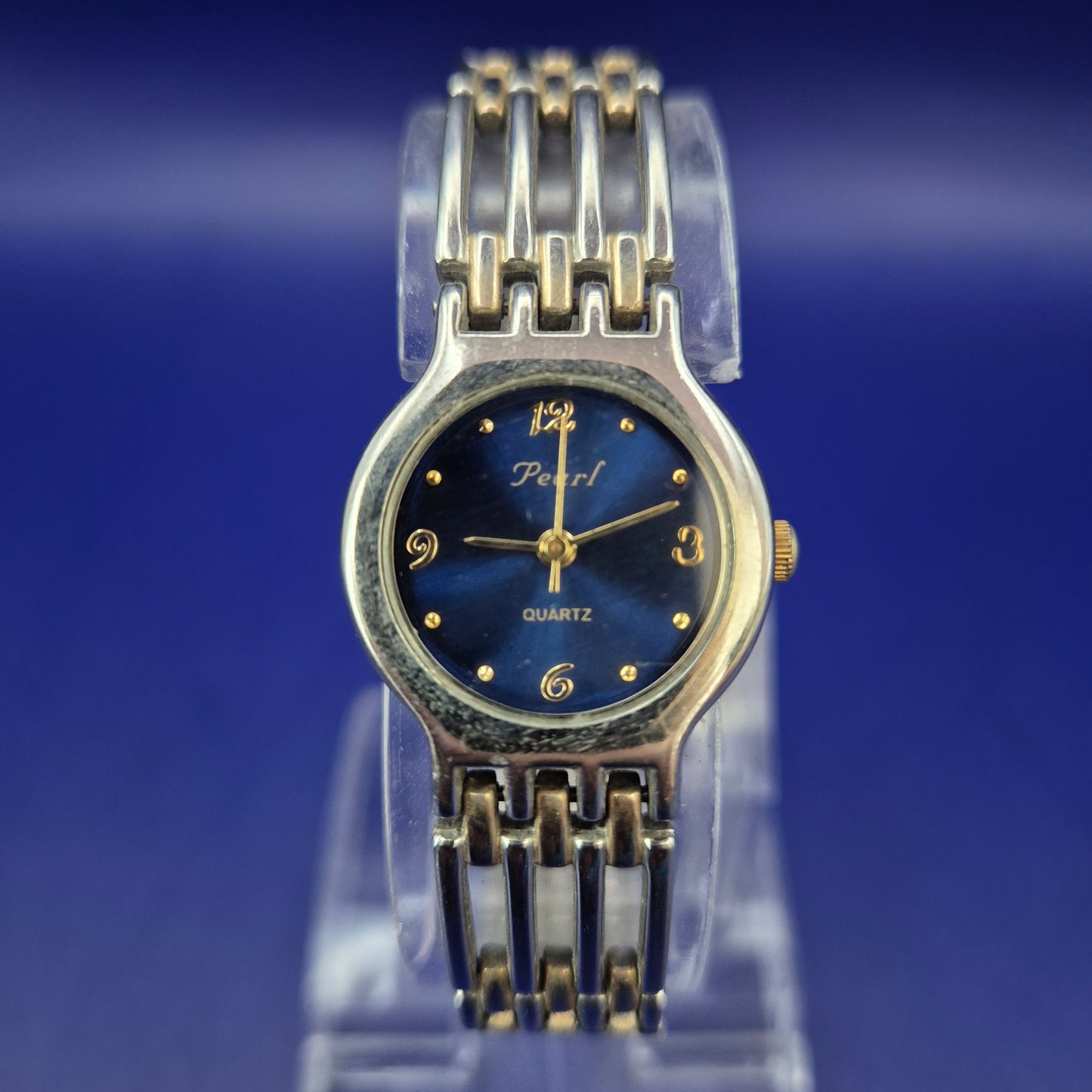 Elegante Pearl Damen Uhr – Blaues Zifferblatt & Bicolor Design