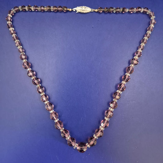 Vintage Amethyst-Glas Kette mit 925 Silber Verschluss – Eleganter Schmuck