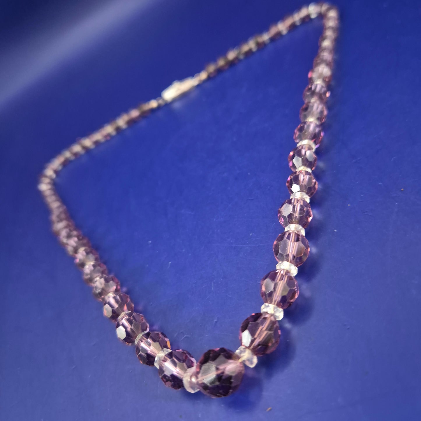 Vintage Amethyst-Glas Kette mit 925 Silber Verschluss – Eleganter Schmuck