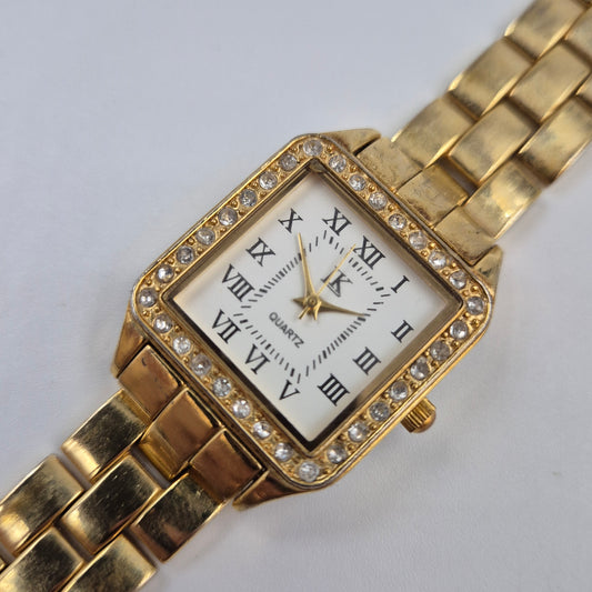 Elegante Damen Uhr Gold-Optik – Quadratisch mit Strasssteinen