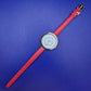 Elegante Damen Uhr in Rot – Minimalistisches Design mit Gold Akzenten