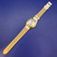 Elegante Damen Uhr mit Strassbesatz – Weißes Krokoband