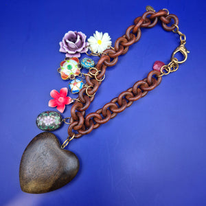 Vintage Charm Statement Damen Uhr Kette – Herz Anhänger & Blumen Charms