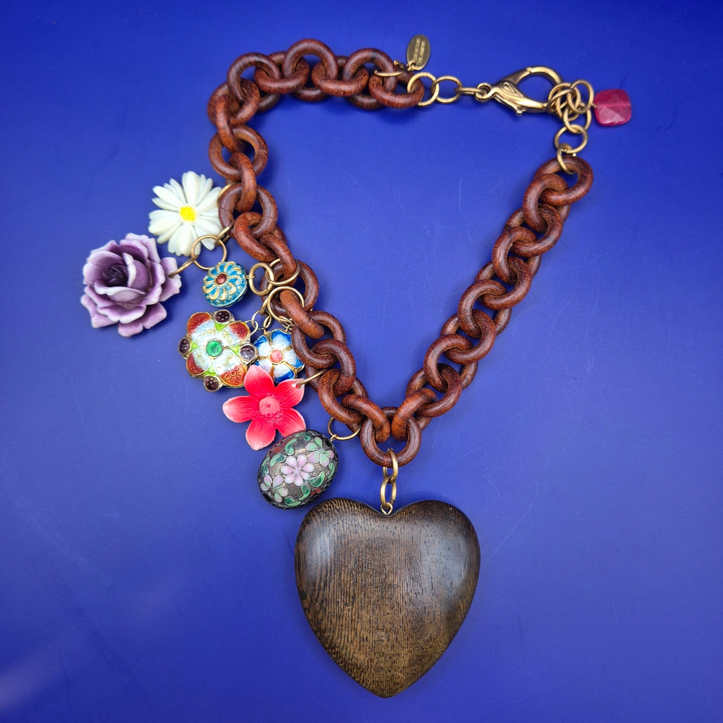 Vintage Charm Statement Damen Uhr Kette – Herz Anhänger & Blumen Charms