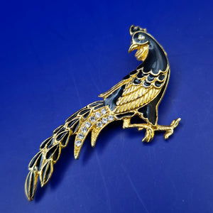 Elegante Fasanen Brosche in Gold und Schwarz – Vintage Stil Damen Schmuck