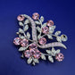 Elegante Damen Brosche mit Rosa Strasssteinen – Florales Design