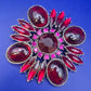 Prachtvolle Vintage Blüten Brosche – Dunkelrote Cabochons & Strass