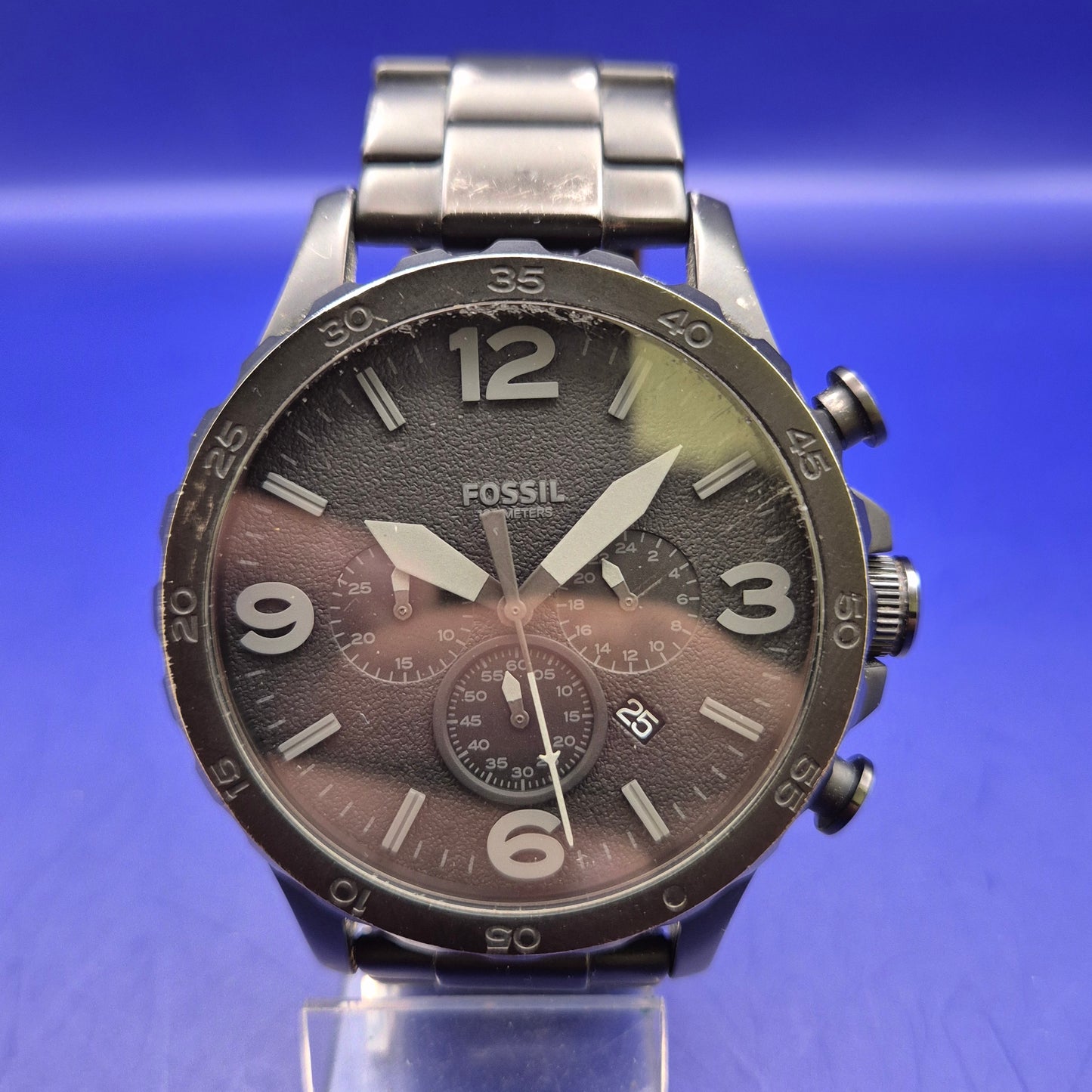 Markante Fossil Nate Herren Uhr – Schwarzer Chronograph im XL-Design