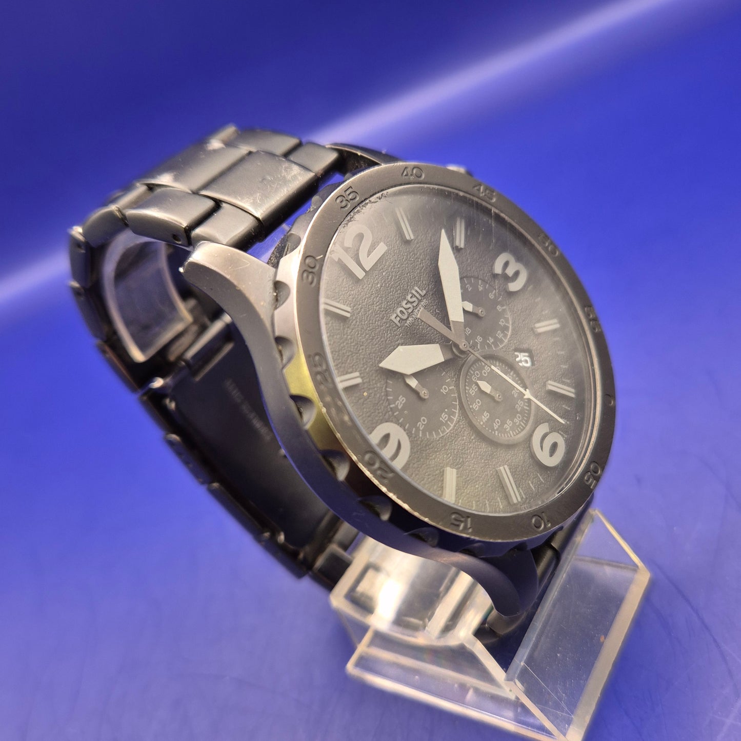 Markante Fossil Nate Herren Uhr – Schwarzer Chronograph im XL-Design