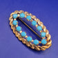 Vintage Damen Brosche Goldfarben mit Türkisblauen Steinen