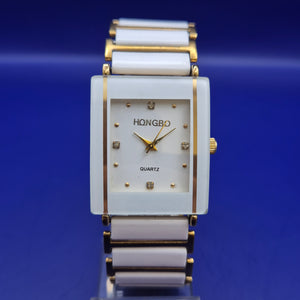 Elegante Hongbo Damen Uhr – Weißes Keramik Design mit Gold