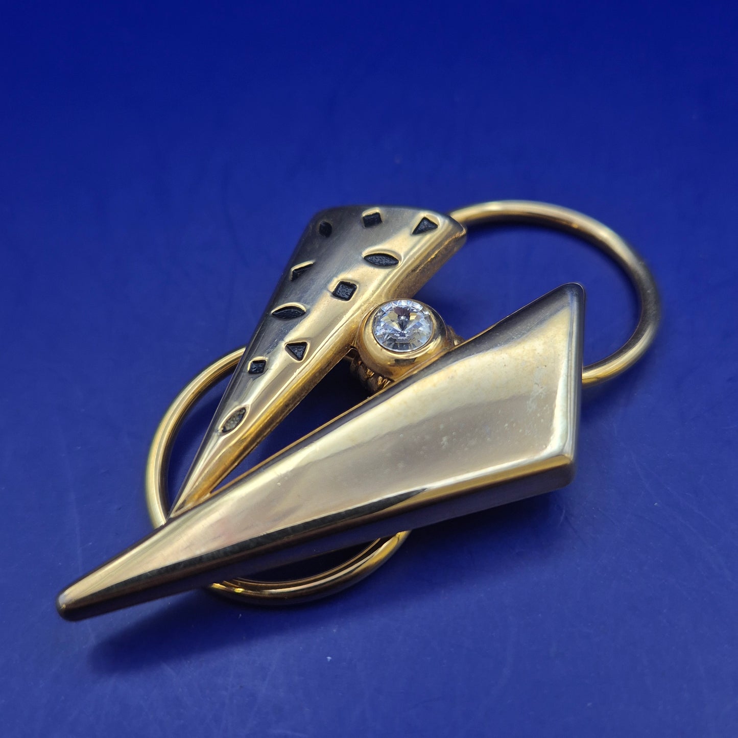 Vintage Damen Brosche im Geo-Look – Goldfarben mit Strassstein
