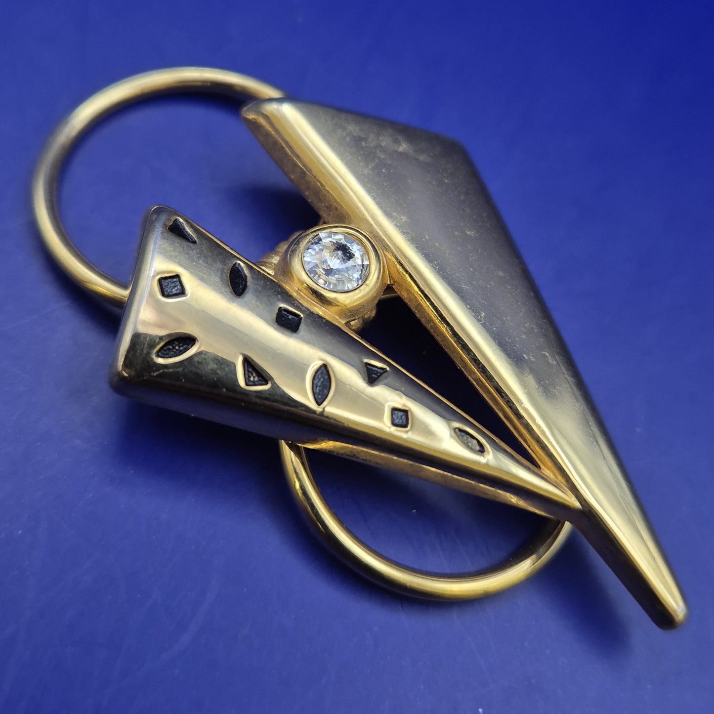 Vintage Damen Brosche im Geo-Look – Goldfarben mit Strassstein