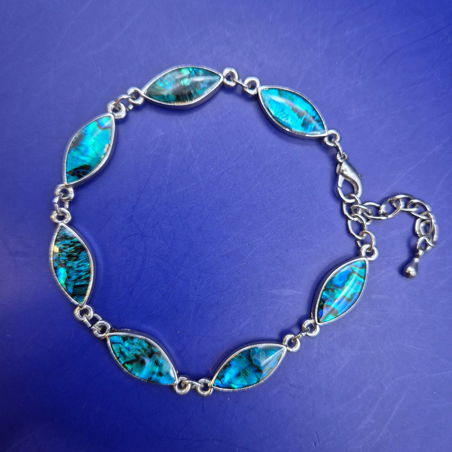 Elegantes Paua Muschel Damen Armband – Silberfarben mit Marquesa-Gliedern