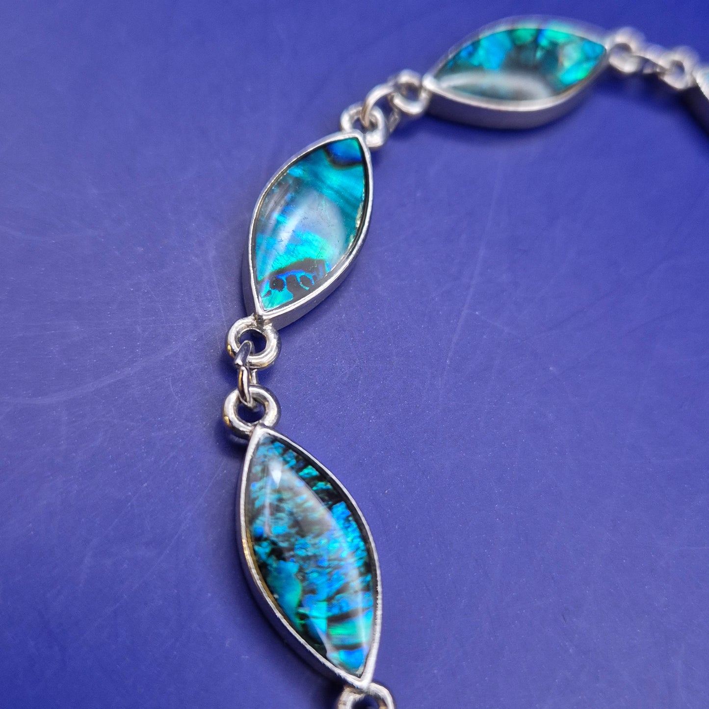 Elegantes Paua Muschel Damen Armband – Silberfarben mit Marquesa-Gliedern