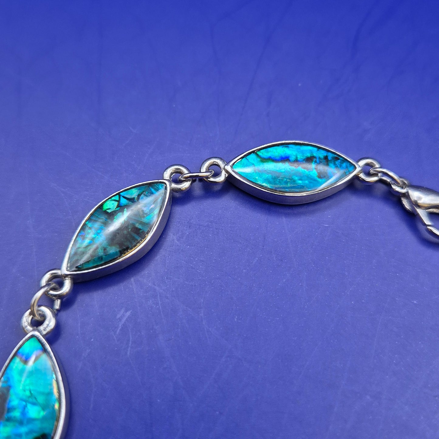 Elegantes Paua Muschel Damen Armband – Silberfarben mit Marquesa-Gliedern