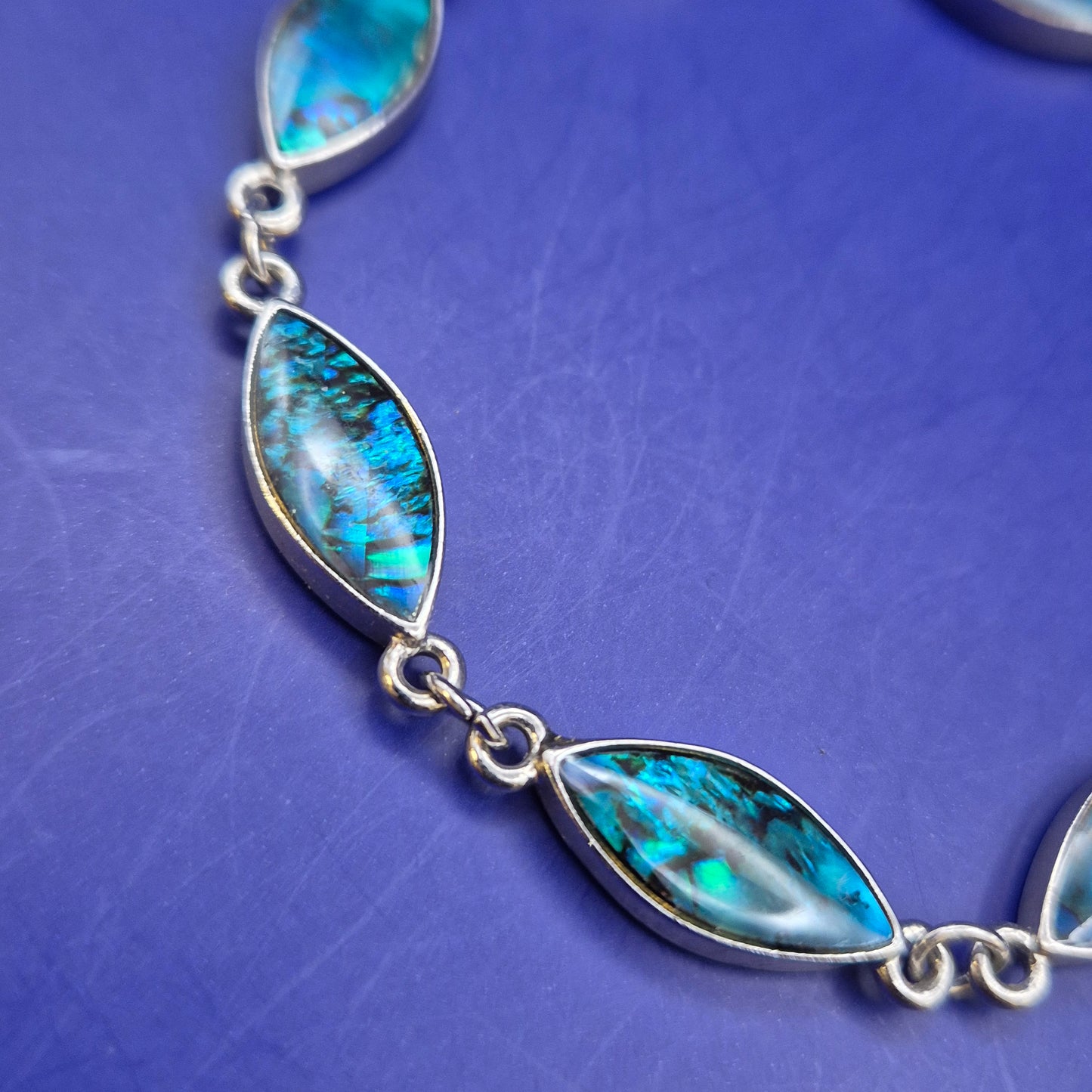Elegantes Paua Muschel Damen Armband – Silberfarben mit Marquesa-Gliedern