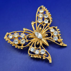 Edle Vintage Schmetterling Brosche – Goldfarben mit Strass Steinen