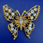 Edle Vintage Schmetterling Brosche – Goldfarben mit Strass Steinen