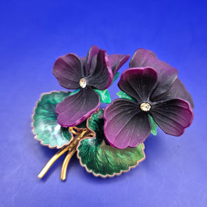 Elegante Vintage Brosche Veilchen – Florales Design mit Strass