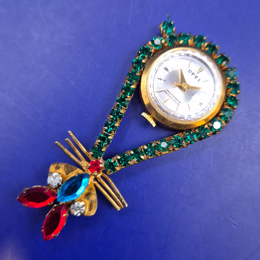 Vintage Opel Damen Uhr – Stilvolle Brosche mit Strass