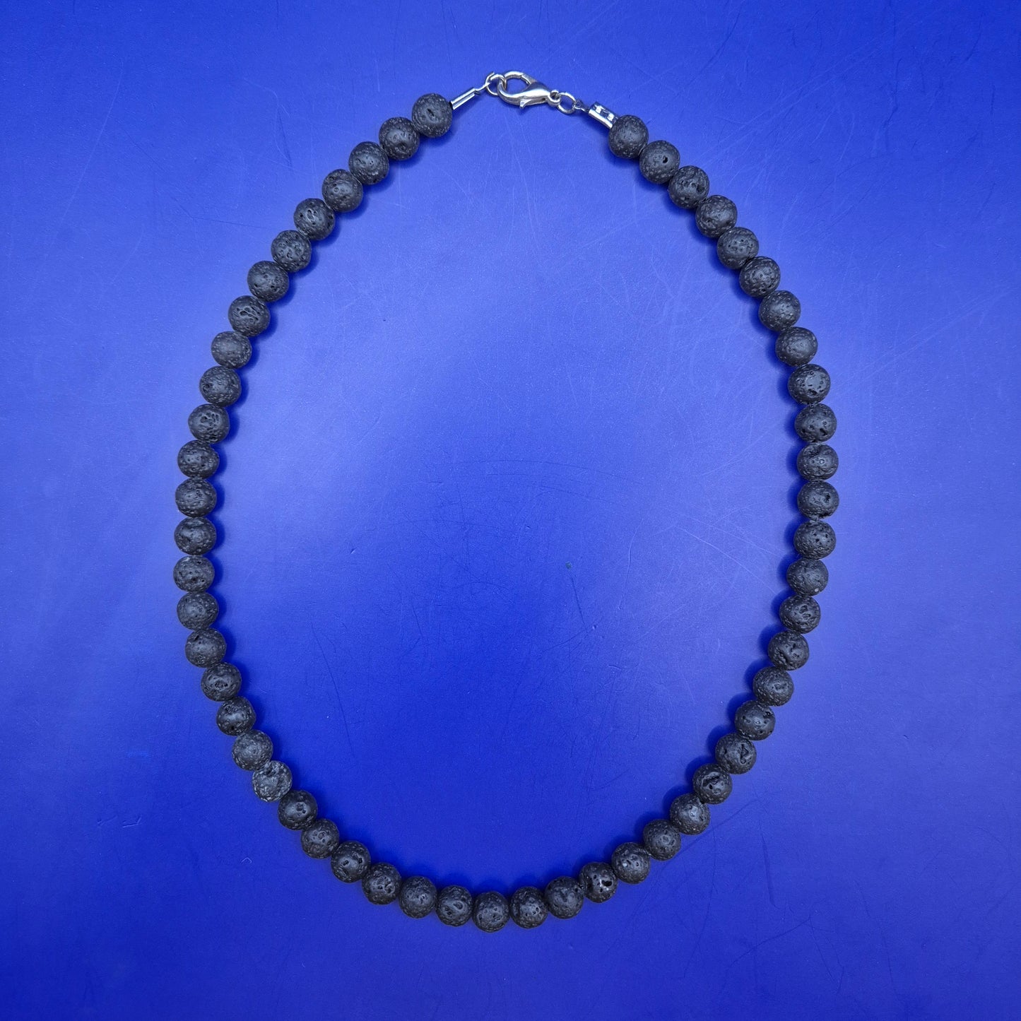 Naturstein Lavastein Perlen Kette mit Silberfarbenem Verschluss Herren Damen