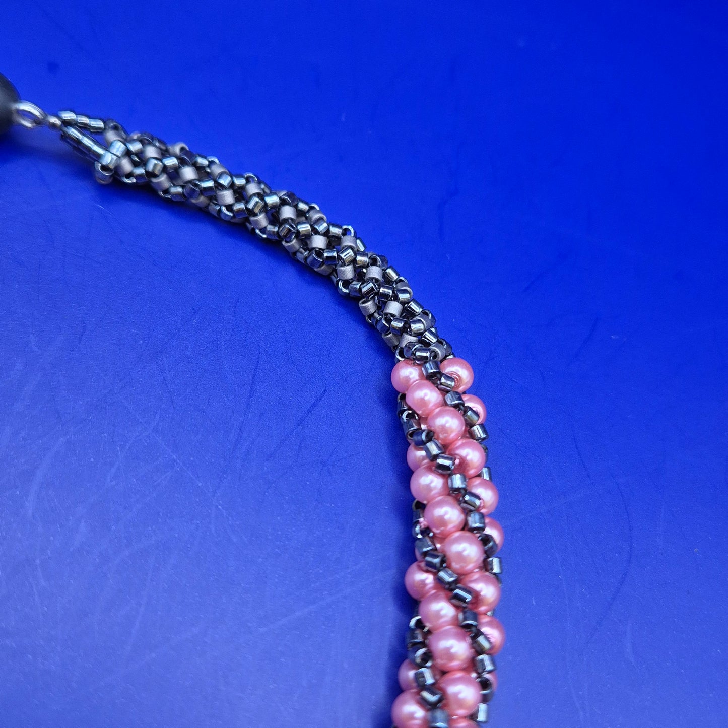Perlen Kette geflochten Schwarz Pink Magnetverschluss Vintage