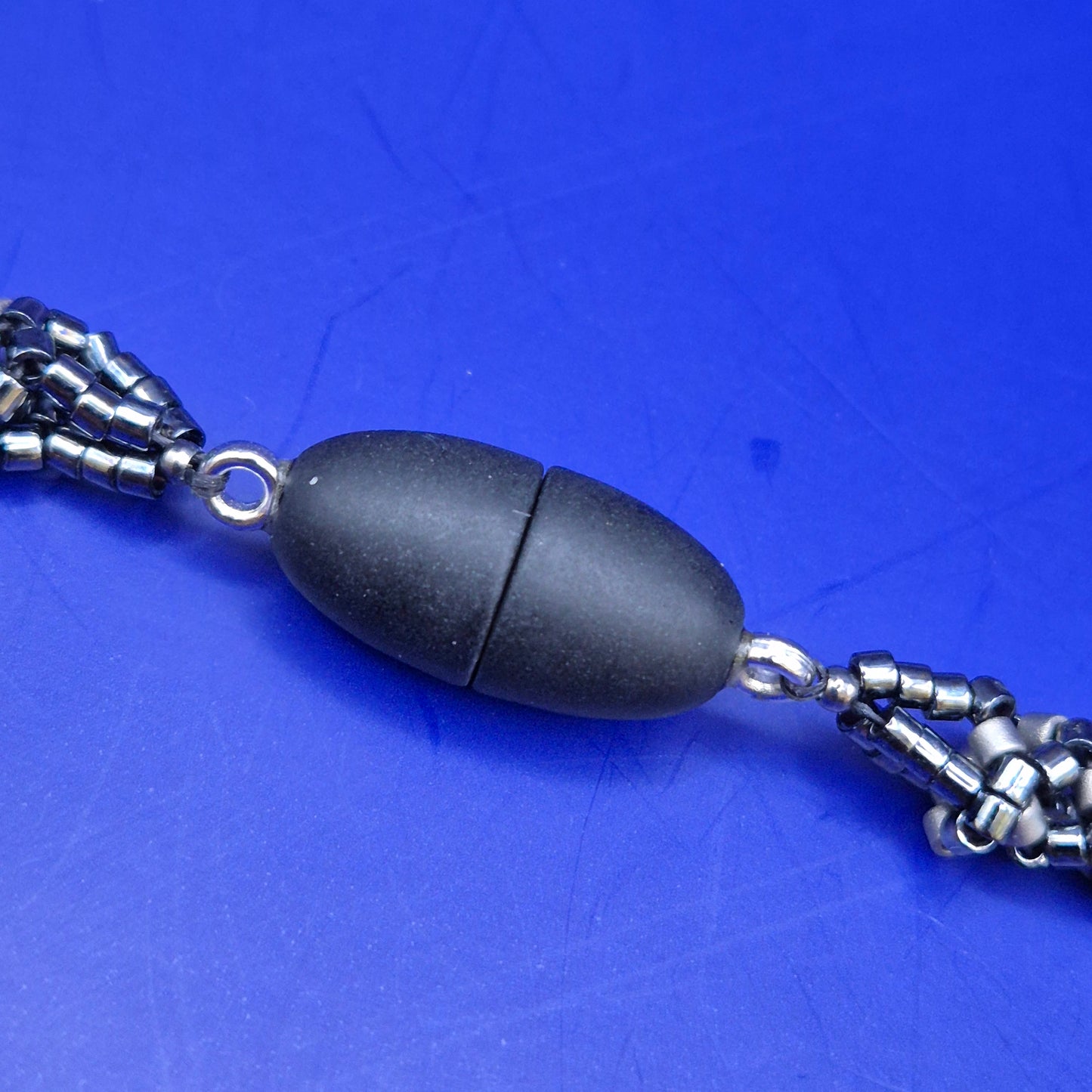 Perlen Kette geflochten Schwarz Pink Magnetverschluss Vintage