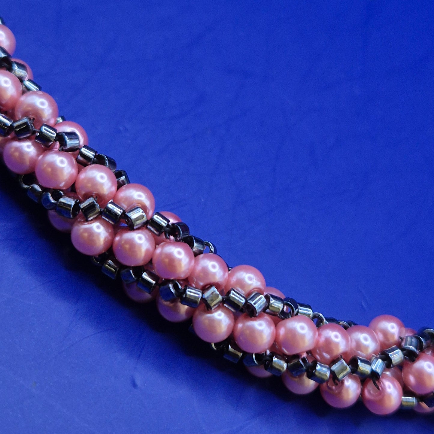 Perlen Kette geflochten Schwarz Pink Magnetverschluss Vintage