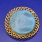 Vintage Brosche Blau Goldfarben Rund Zierlich Damen Accessoire