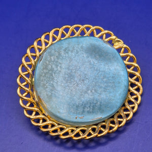 Vintage Brosche Blau Goldfarben Rund Zierlich Damen Accessoire